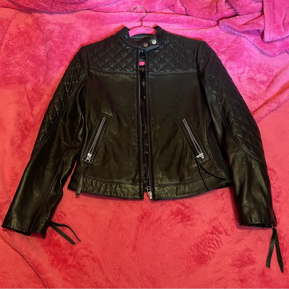 Moda International Black Leather Moto Jacket